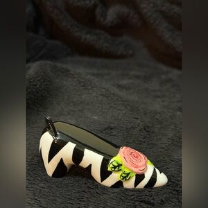 Miniature porcelain high heel shoe. Zebra Print